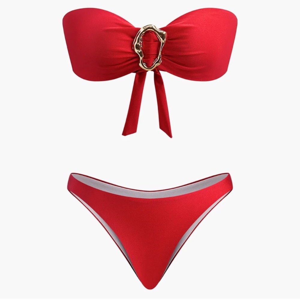 Commense Metal-Detail Bow Bandeau Bikini Size Large